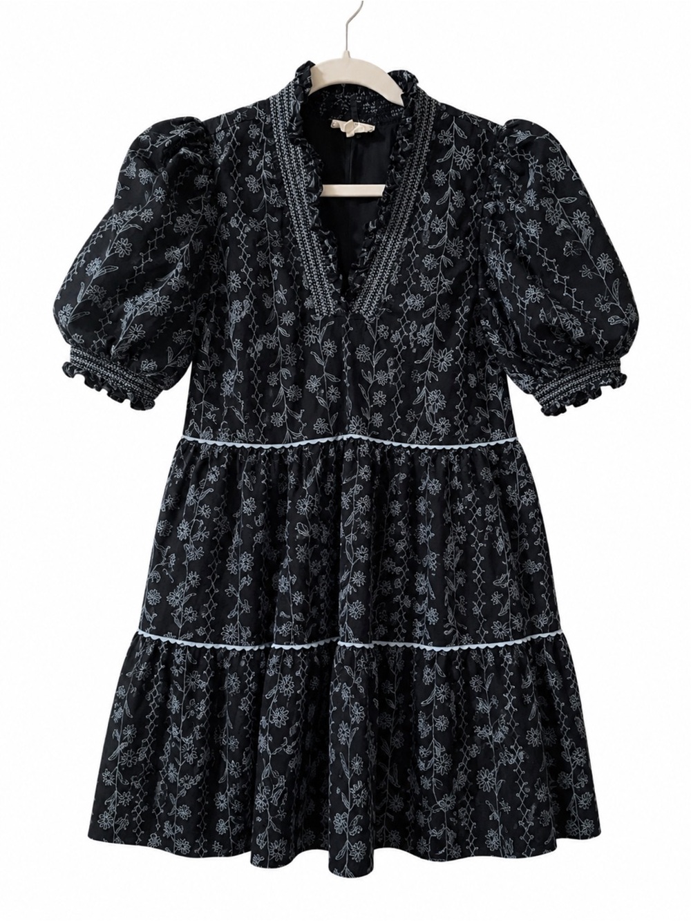 Entro Navy & Light Blue Floral Tiered Dress – Size Large